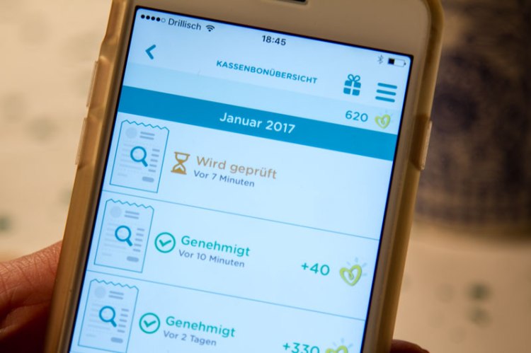 Kassenbon-Übersicht in der Pampers App mit Bonus-Punkte